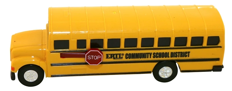 Durable Plastic School Bus Toy, 4.3-inch With Folding Stop Sign