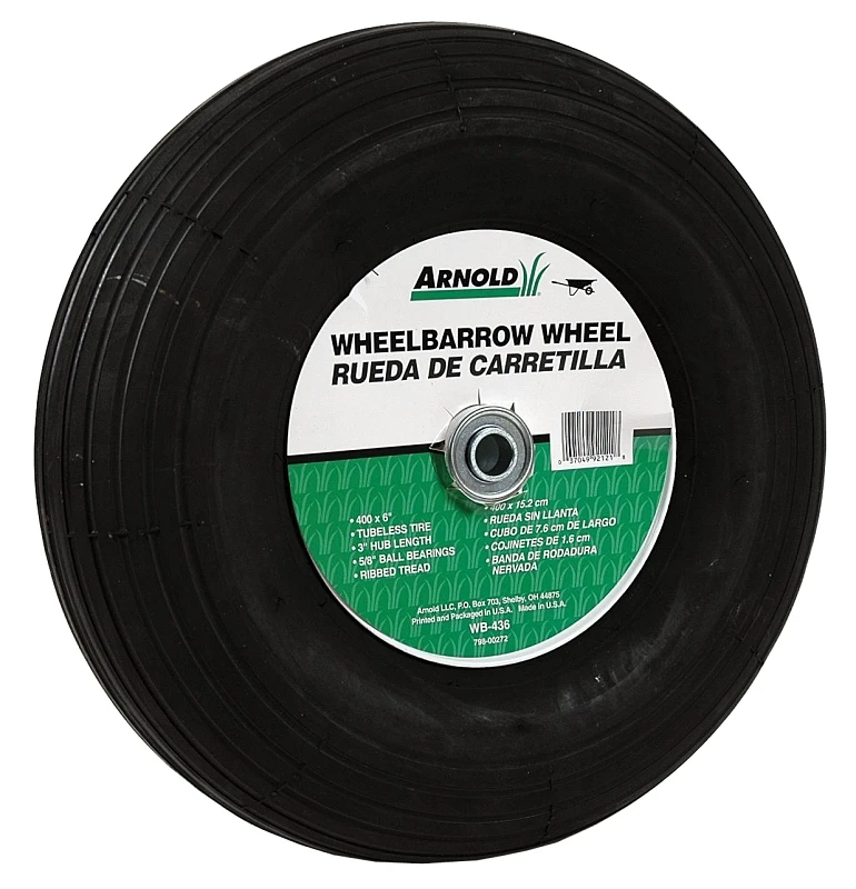 14 X 400-6 In. Pneumatic Wheelbarrow Wheel With 3 In. Hub And Ribbed Tread