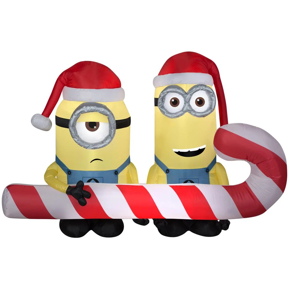 4 Ft. Airblown Minions Carrying Candy Cane Inflatable Christmas Decoration