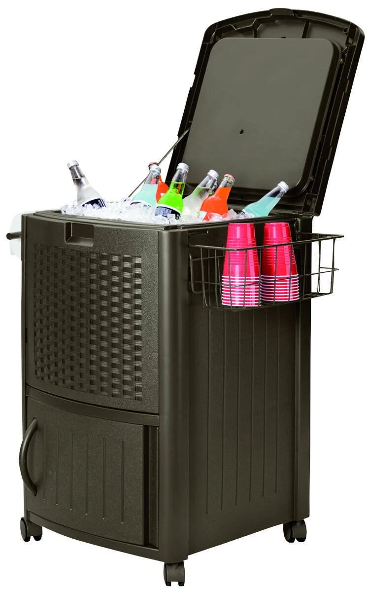 77 Qt. Resin Wicker Cooler With Cabinet And Wheels