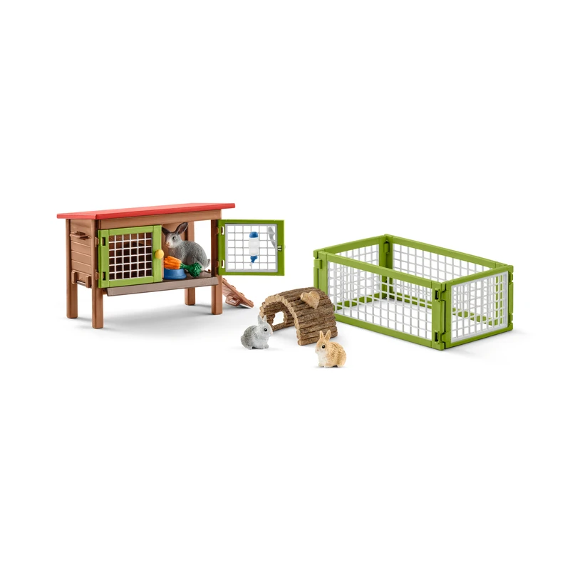 Farm World Rabbit Hutch Toy Set With 8 Pieces For Kids Ages 3+