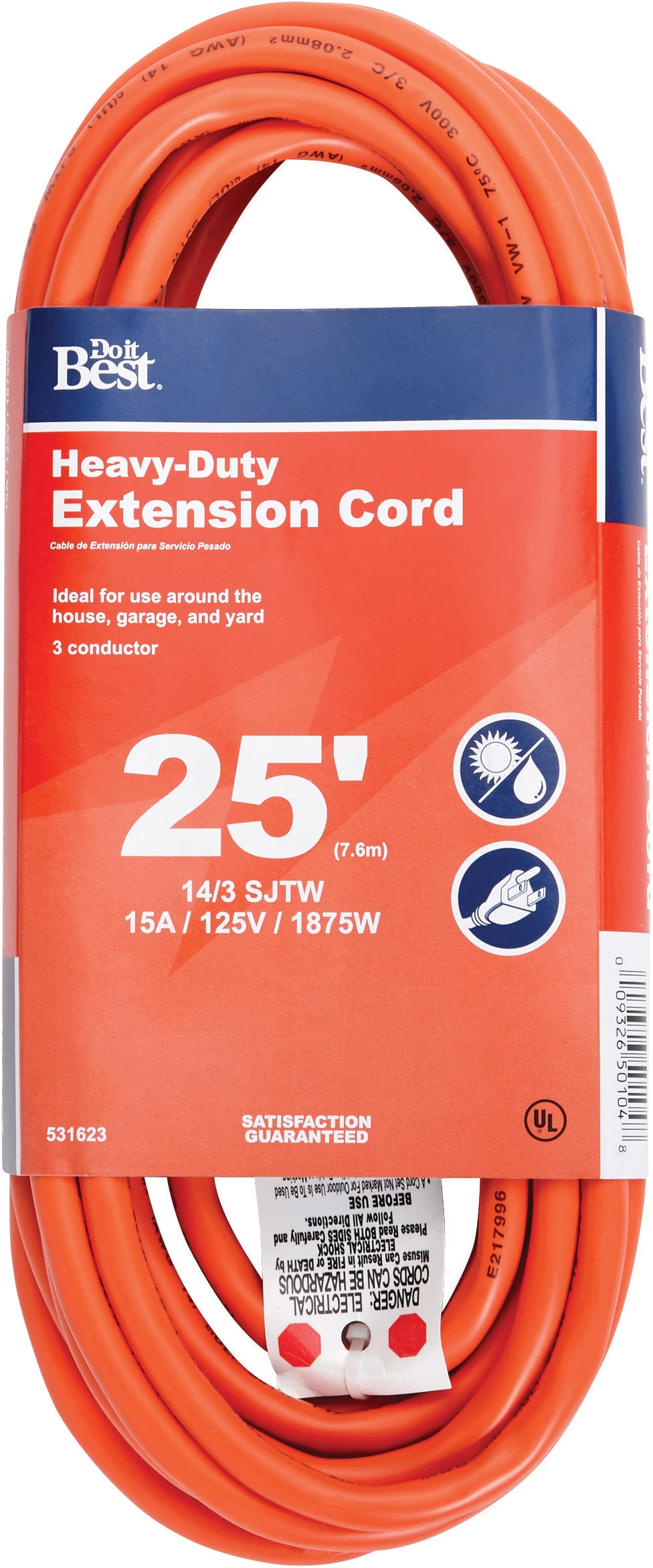 25 Ft. 14/3 Heavy-duty Outdoor Extension Cord With 3 Outlets