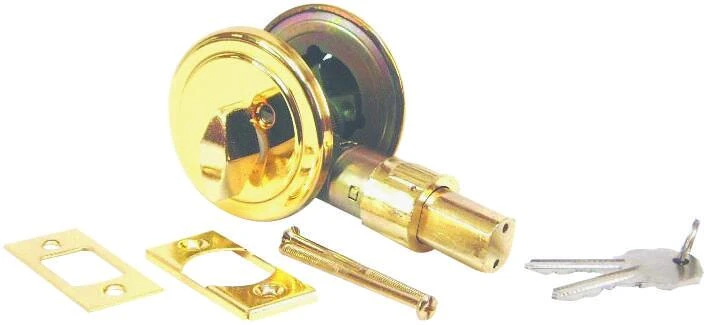 Brass Mobile Home Deadbolt Lock, Key To Thumb, 2-3/8" Backset, 1" Throw