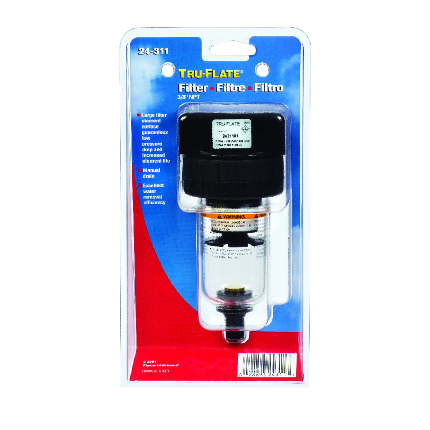 Plastic Air Line Filter 3/8 In. Npt 150 Psi With Manual Drain