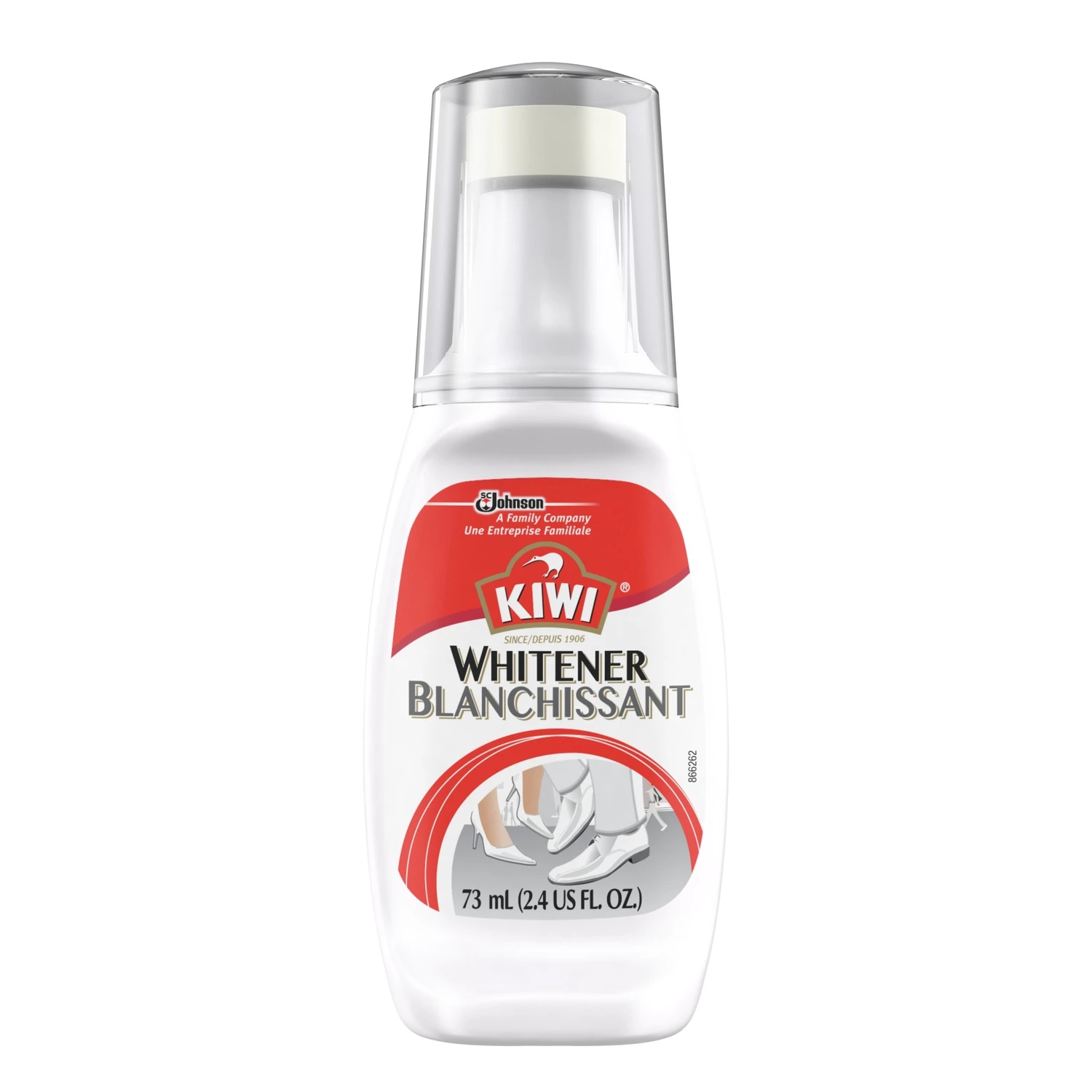 Kiwi White Shoe Polish 2.5 Oz Liquid Bottle For Leather, Vinyl, And Canvas