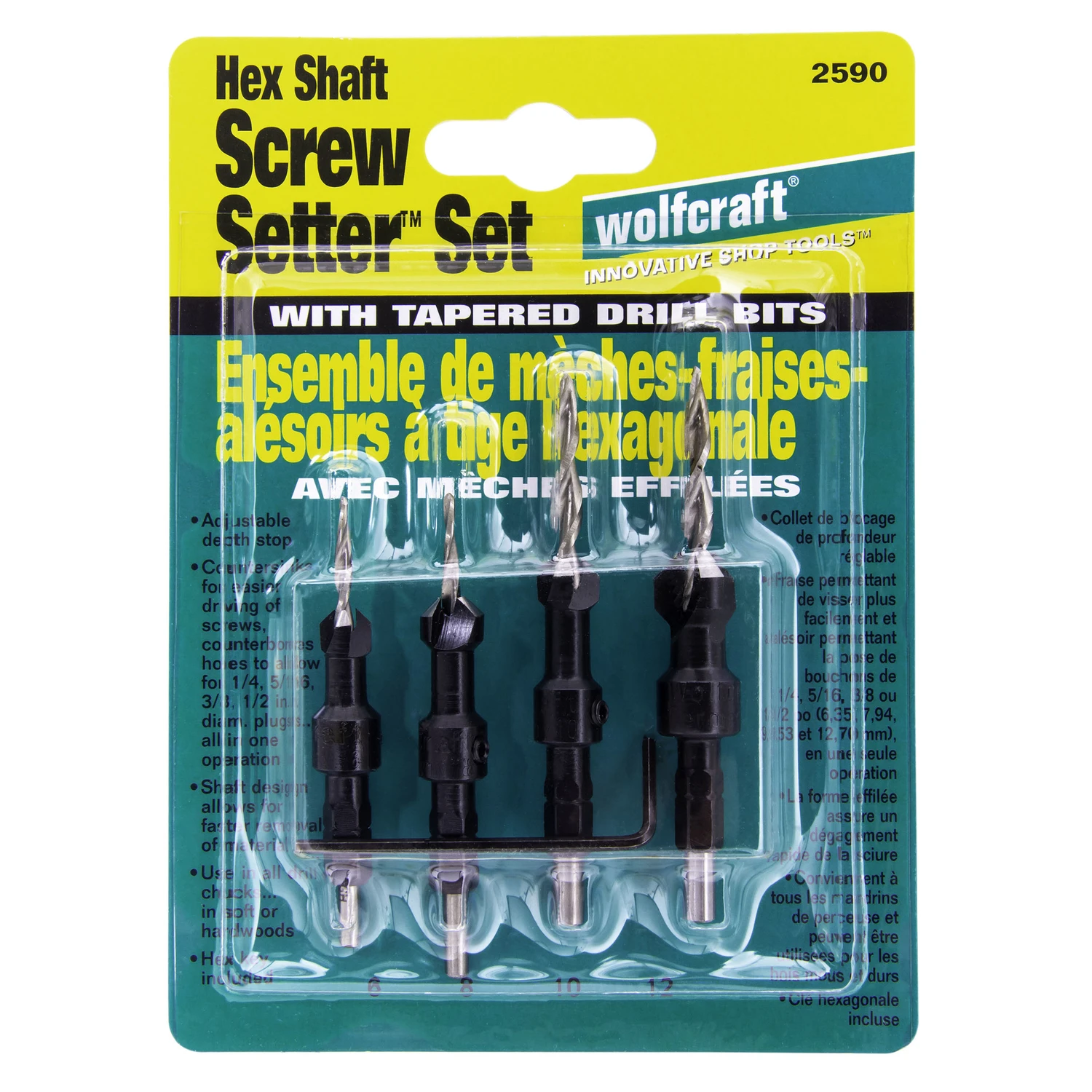 Steel Tapered Screw Setter Set 4 Piece With 1/4 In. Hex Shank