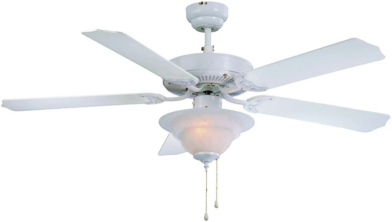 52 Inch White Ceiling Fan With 1 Dome Light And Reversible Blades