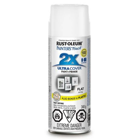 Painter's Touch Ultra Cover 2x Flat White Aerosol Spray Paint 12 Oz
