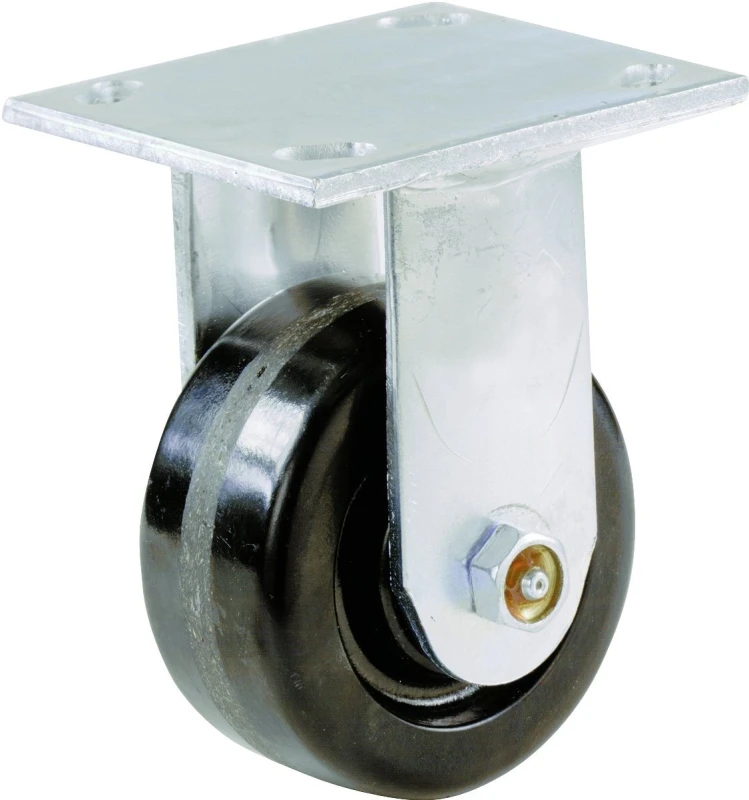Rigid Plate Caster, Phenolic Wheel, 6 In.