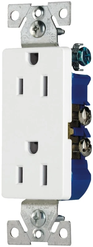1107w-10-l Duplex Receptacle, 15 Amp, 2-pole, 3-wire, White