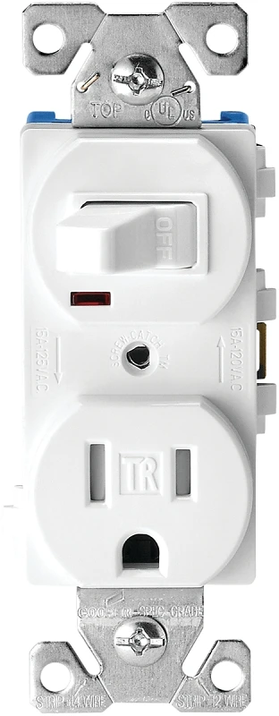 15 Amp Tamper Resistant Combination Single-pole Toggle Switch And 2-pole Receptacle, White