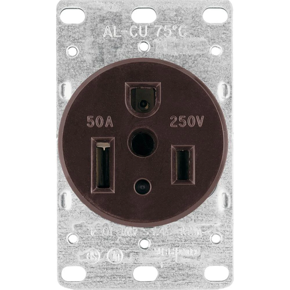 50 Amp Heavy-duty Flush Mount Power Receptacle, Nema 6-50, 3-wire Grounding, Black