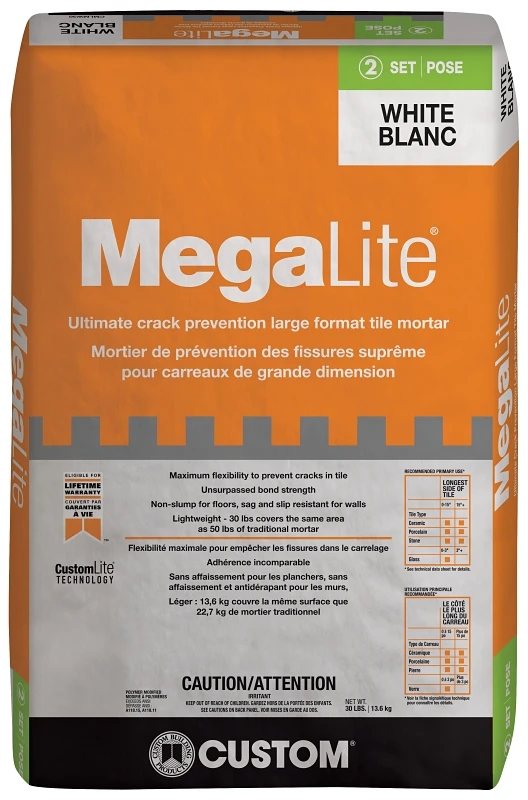 Megalite Ultimate Performance Mortar White - 30 Pound Bag For Tile And Stone