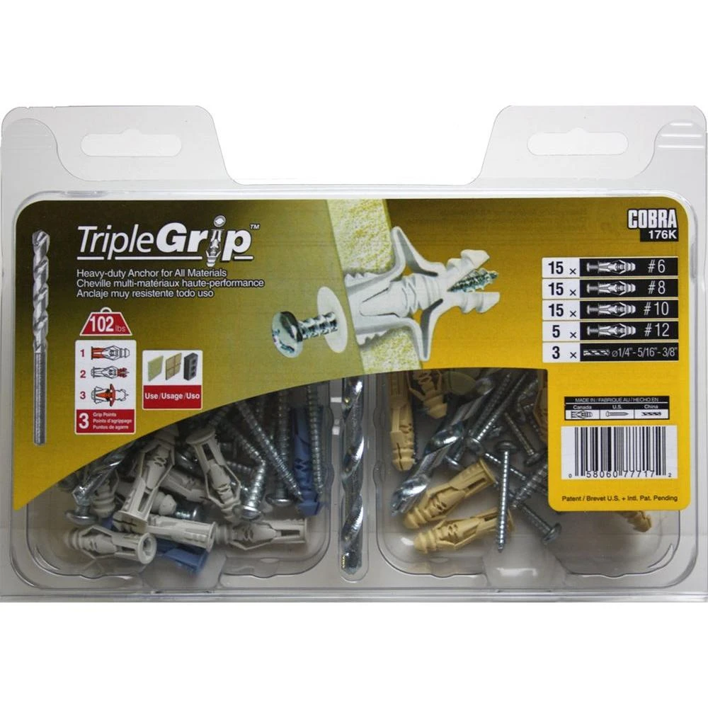 50-piece Triplegrip Drywall Anchor Kit With Screws, Model 176k