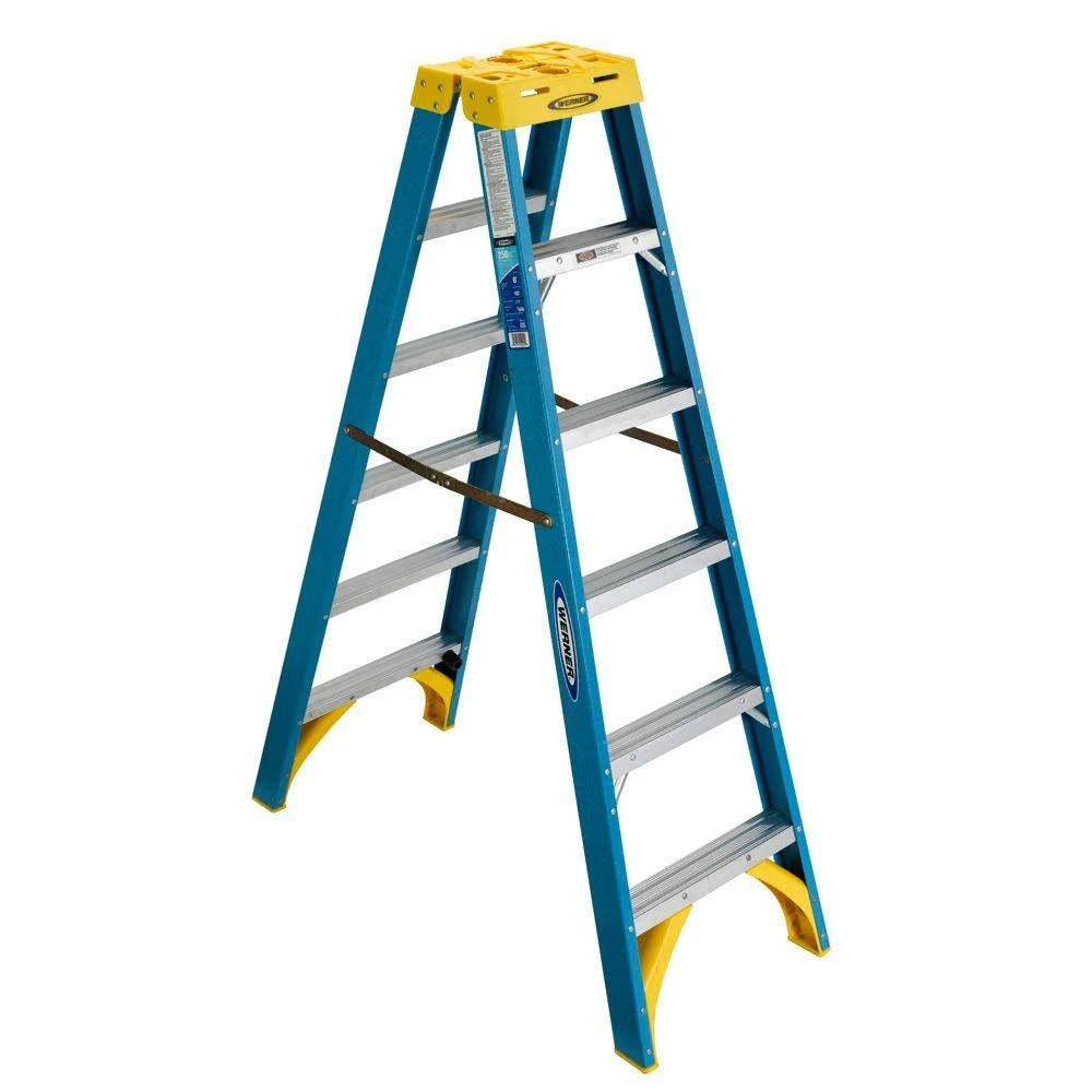 6-ft Fiberglass Twin Step Ladder, 250 Lb Load Capacity, Model T6006