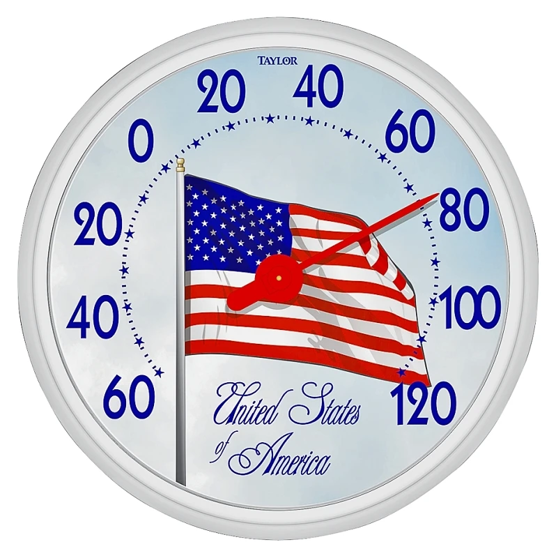 Decorative Dial Thermometer Plastic Multicolored 13.25 In. Us Flag Design