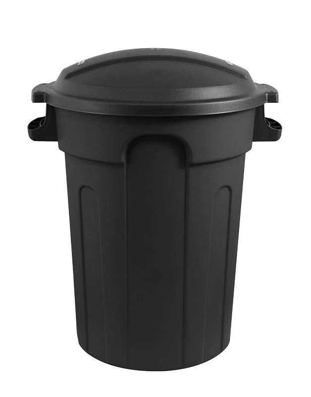 Heavy Duty Garbage Container With Domed Lid, Black, 80 Liters