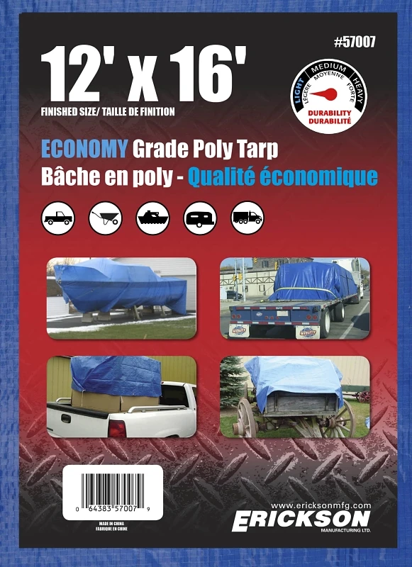 57007 12' X 16' Blue Poly Tarp For All Weather Protection