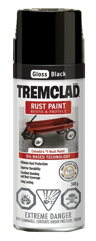 Tremclad Gloss Black Rust Paint - 340g Aerosol Spray For Interior And Exterior Use