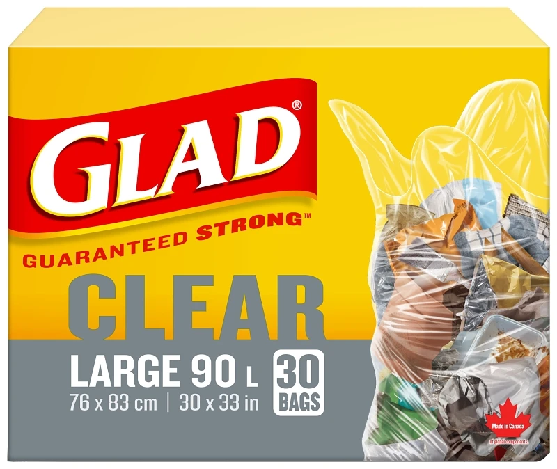 Clear Garbage Bags - Large 90 Litres - Easy-tie Closure - 30 Count