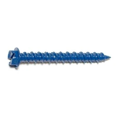 3/16 X 1-3/4 Blue Ruspert Coated Steel Slotted Hex Washer Head Masonry Screws