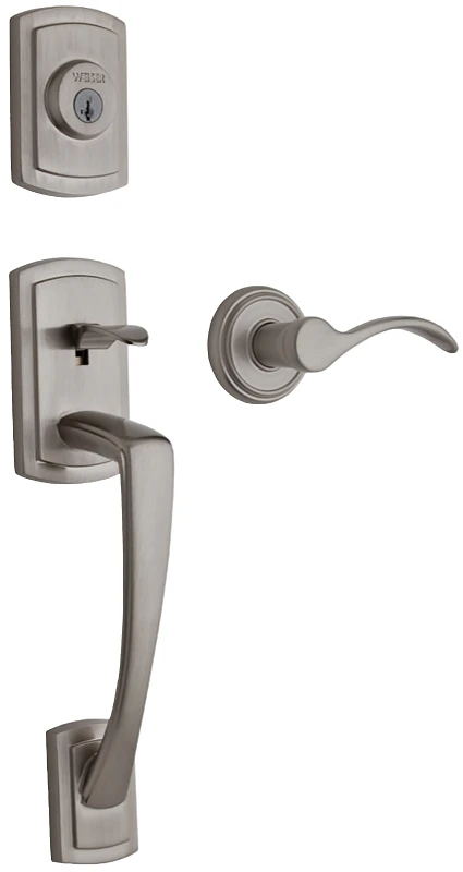 Grayson Single Cylinder Handleset With Trapani Lever In Satin Nickel Finish
