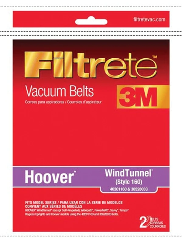 3M Filtrete Hoover Type 160 WindTunnel, Widepath, PowerMAX, and Tempo Vacuum Cleaner Belt (2-Pack)