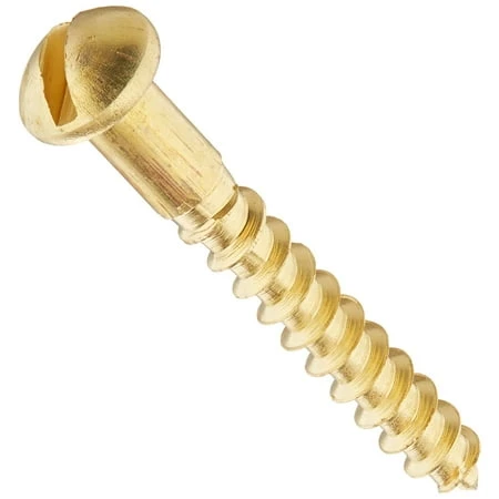 8 X 1-1/4 Inch Brass Slotted Round Wood Screws - 25 Pieces