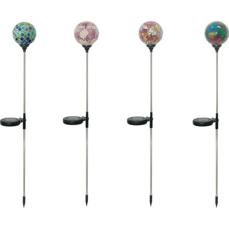 Solar Mosaic Glass Garden Stake Light Set - 16 Pieces In Pink And White