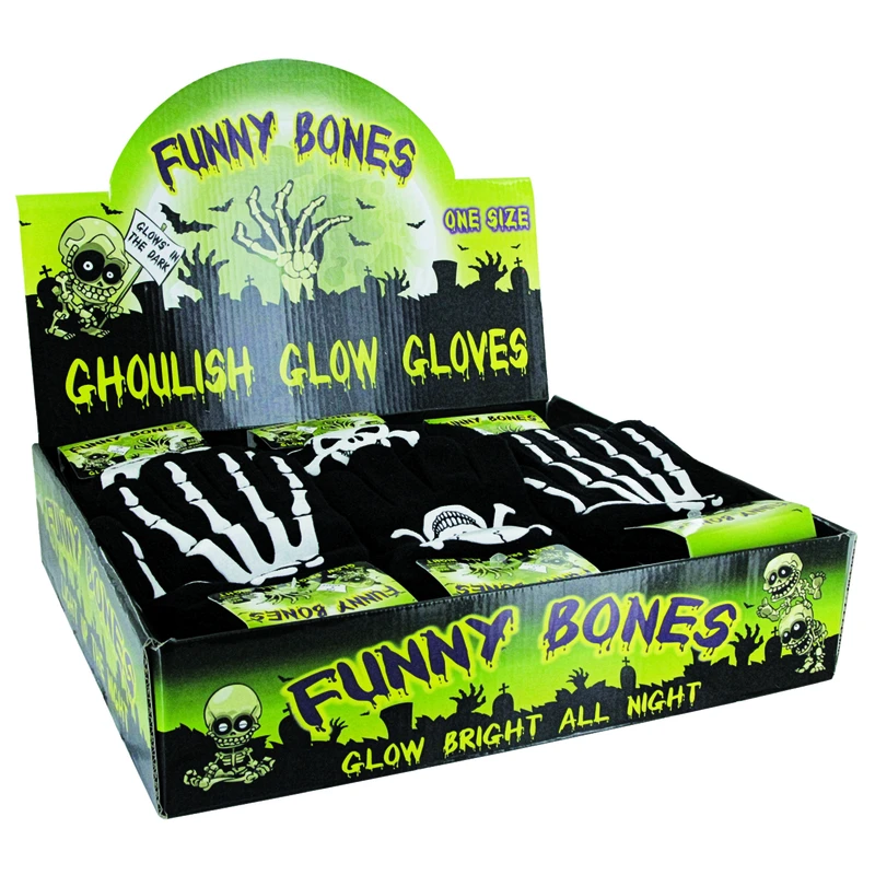 DM Merchandising FUNNY BONES Halloween Funny Bones Ghoulish Glow Gloves Acrylic 24 pk