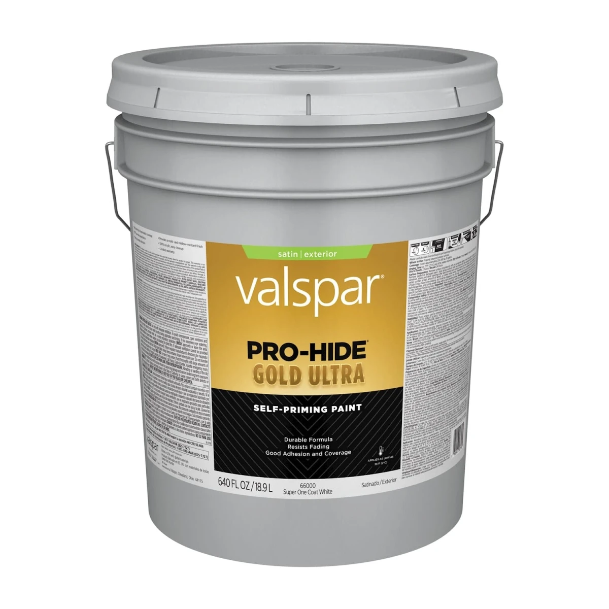 Latex Satin Exterior House Paint, 5 Gallon, White