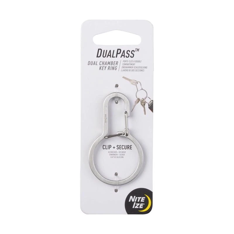Dualpass Stainless Steel Silver Key Ring With Carabiner Clip