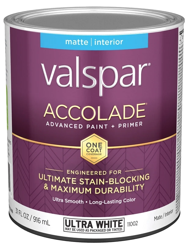 Accolade Super Premium 100% Acrylic Paint & Primer Matte Interior Wall Paint, Ultra White Base, 1 Quart
