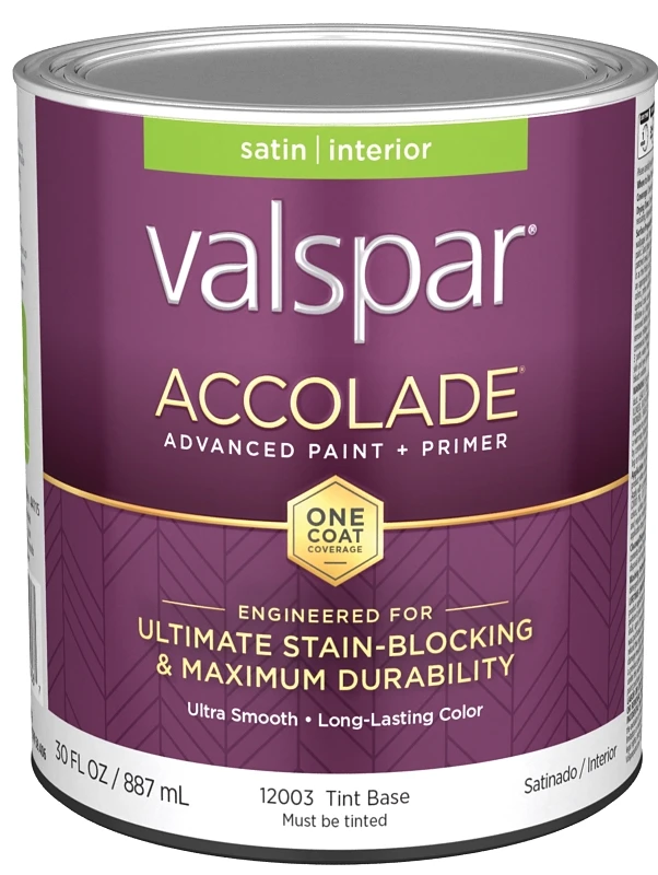 Accolade Super Premium 100% Acrylic Satin Interior Wall Paint, Tint Base, 1 Quart