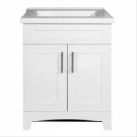 Shaker Style Vanity Combo with Fashion Grey Finish and White Marble Top, 24 Inches Wide