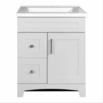 Shaker Style Vanity Combo with Door and Drawer, Fashion Grey Finish, White Marble Top, 24 Inch Wide