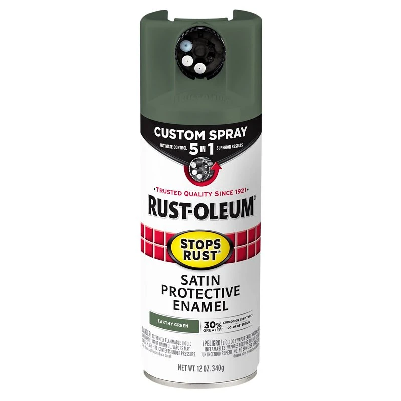 Stops Rust Custom Spray 5-in-1 Spray Paint, Satin Earthy Green, 12 Oz.