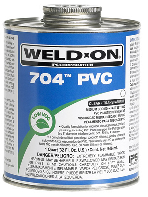 704 Medium Bodied Clear PVC Pipe Cement, Fast Setting, One Quart