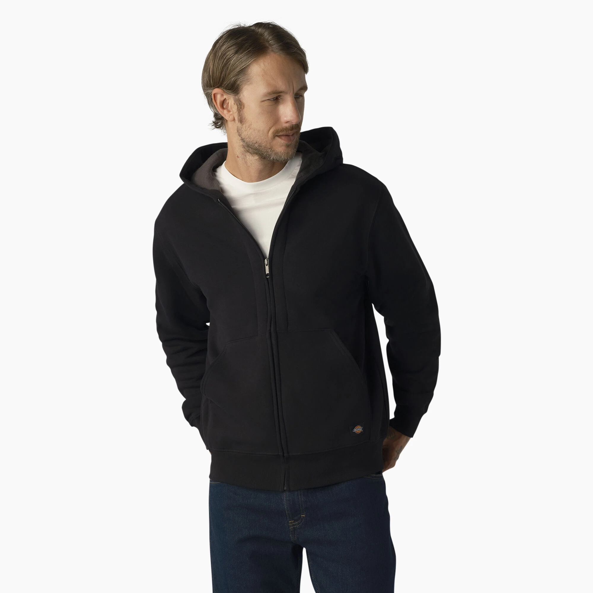 Thermal-lined Full-zip Fleece Hoodie, Black, Men's 2xl