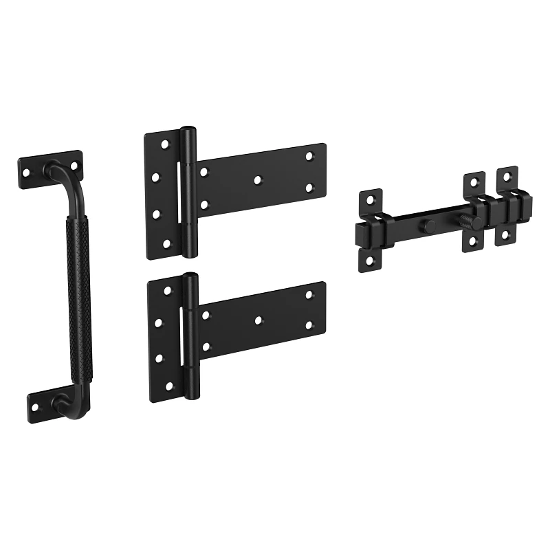 Industrial Gate Kit With Pull, Latch & 2 Hinges, Black Weatherguard Coated