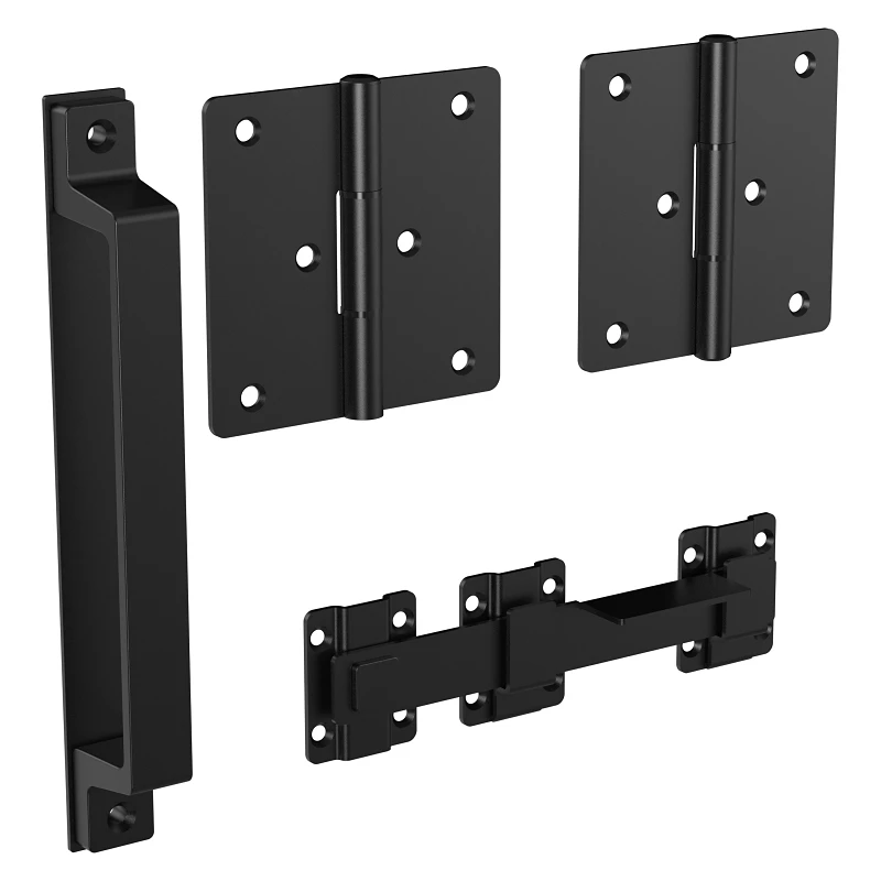 Modern Gate Kit With Pull, Latch & 2 Hinges, Black Weatherguard Coated
