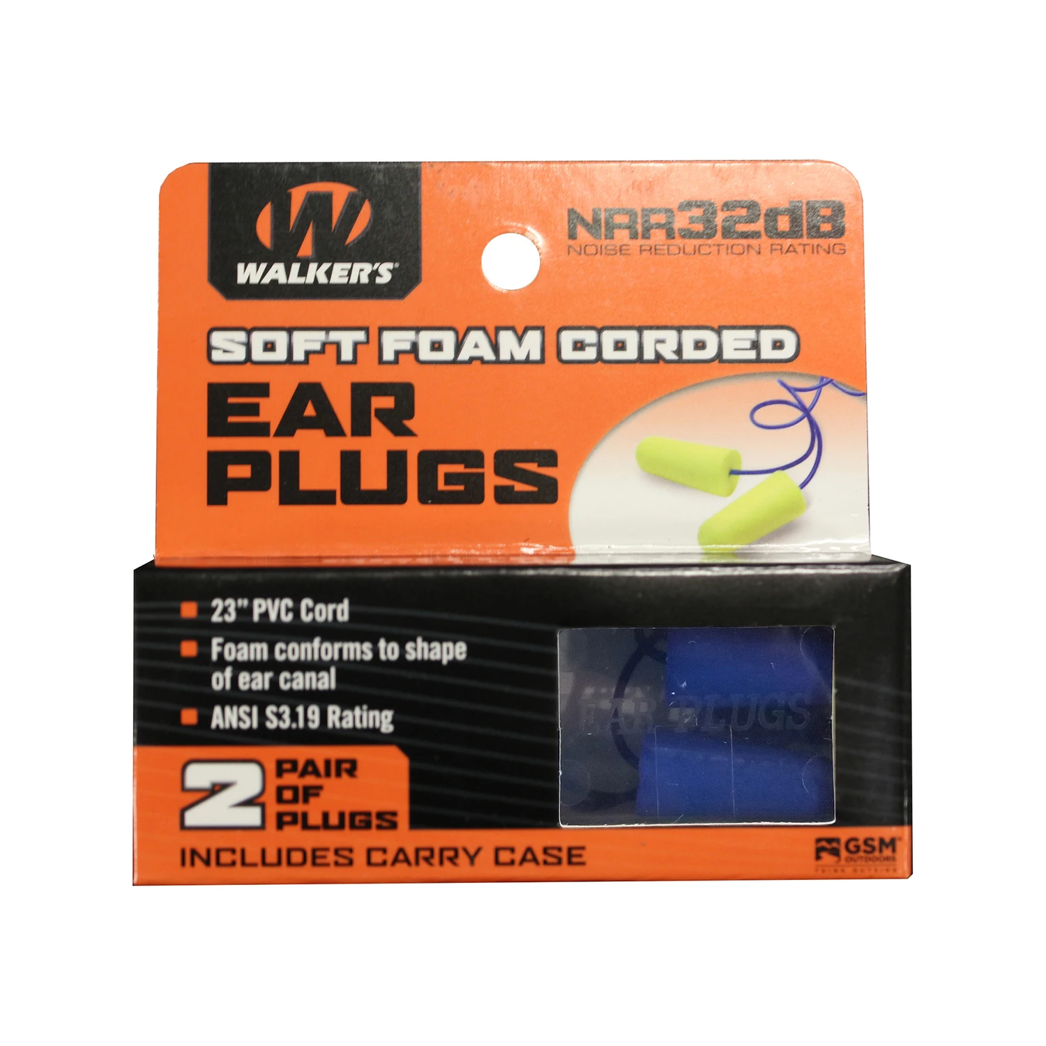 Soft Foam Corded Neon Yellow Ear Plugs With Carrying Case - 32 Db Noise Reduction
