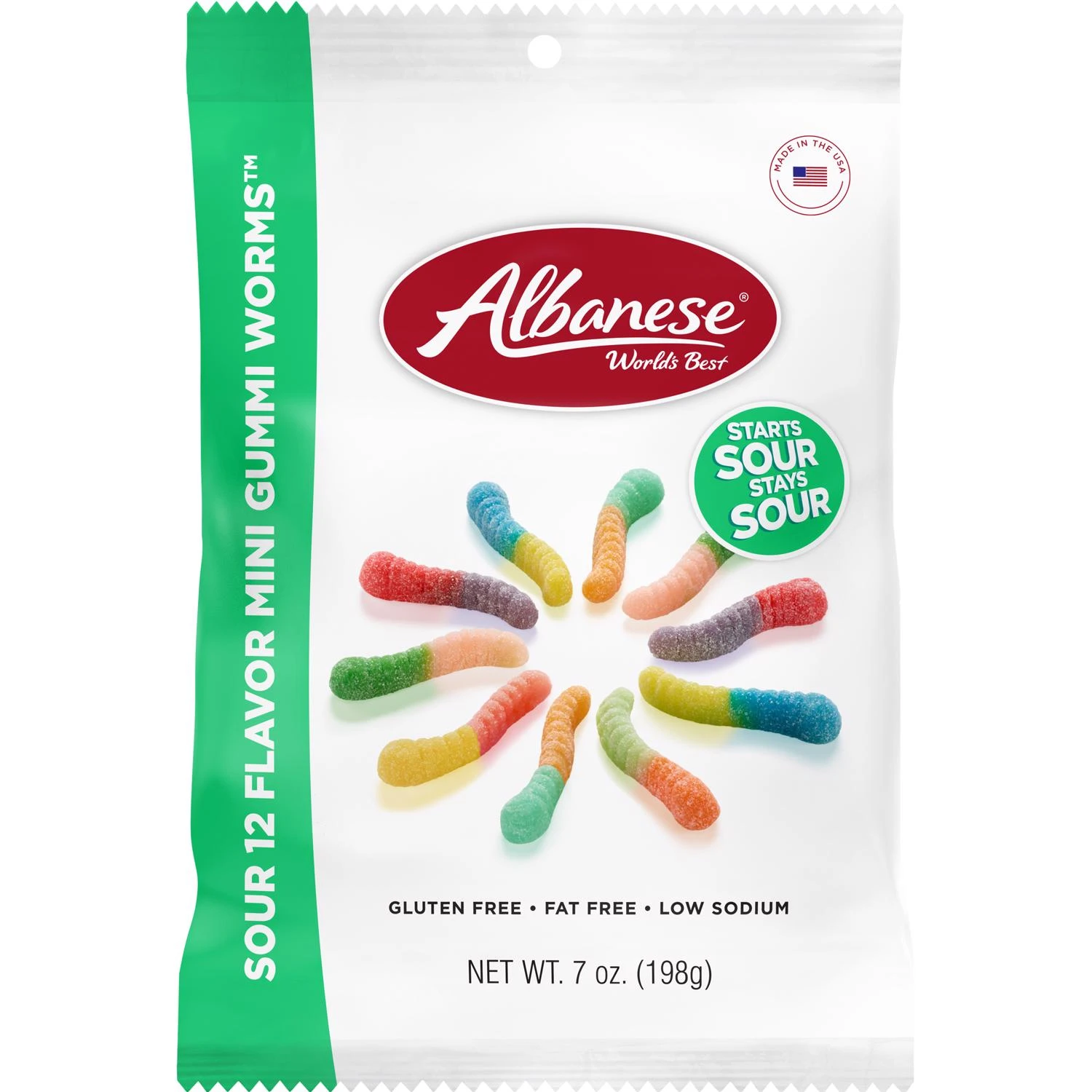 Sour Gummie Candy Mini Worms 7 Oz - 12 Fruit Flavors