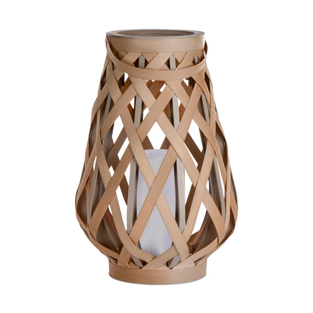 17.5-inch Pear-shape Criss-cross Lantern With Amber Led Flameless Candle
