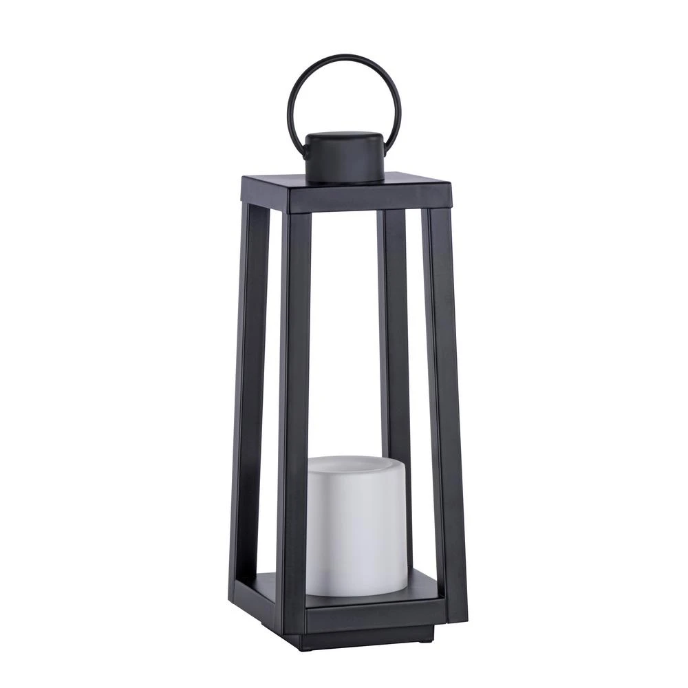 Black Metal Lantern with Flameless Candle and Timer, 16.5 Inches Tall