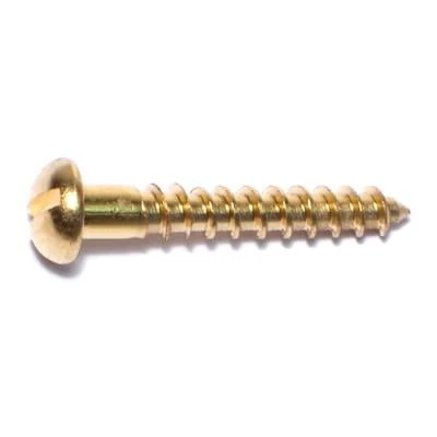 #10 X 1-1/4 Inch Brass Slotted Round Head Wood Screws - 10 Count
