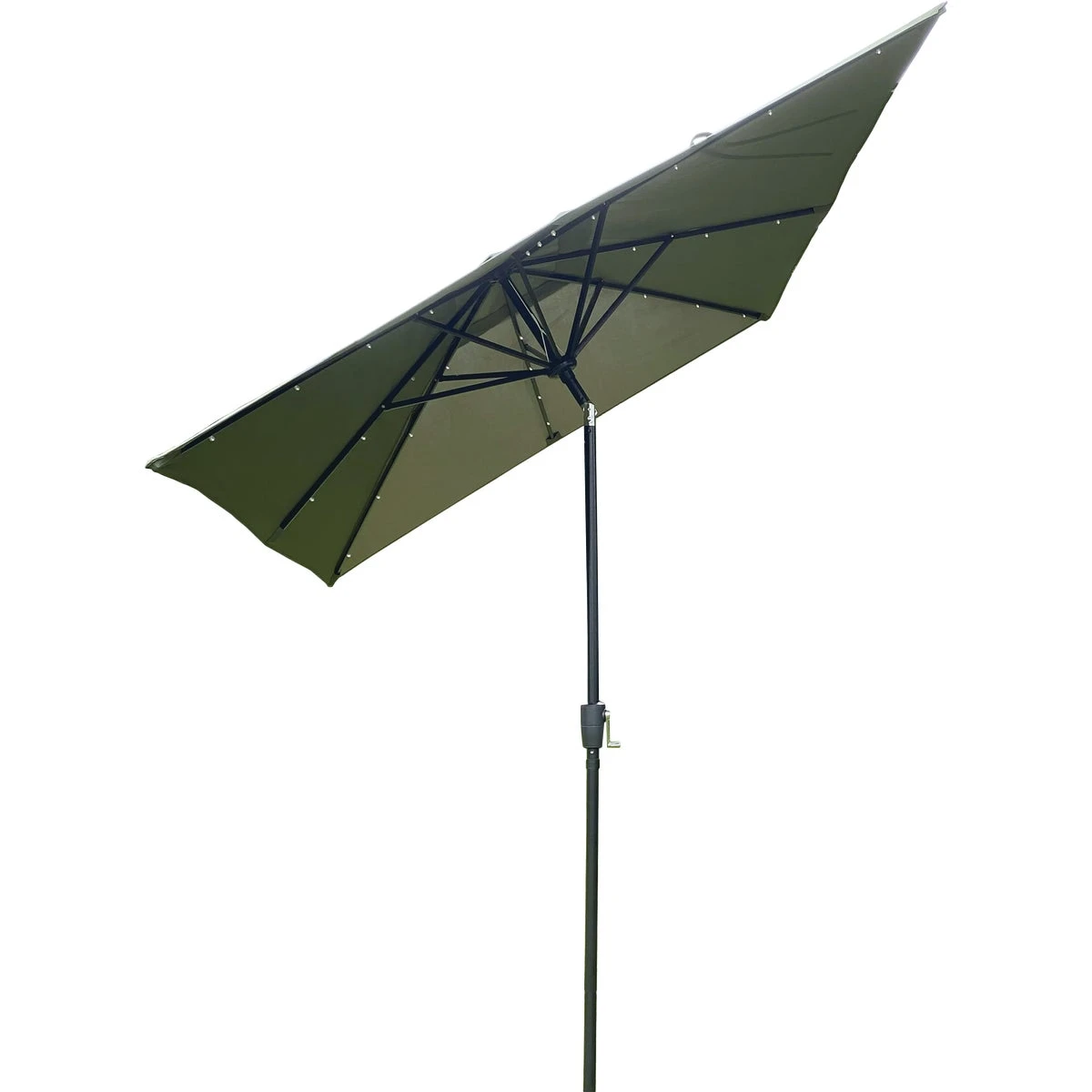 9 Ft. X 7 Ft. Rectangular Aluminum Tilt/crank Heather Green Patio Umbrella With Solar Led Lights