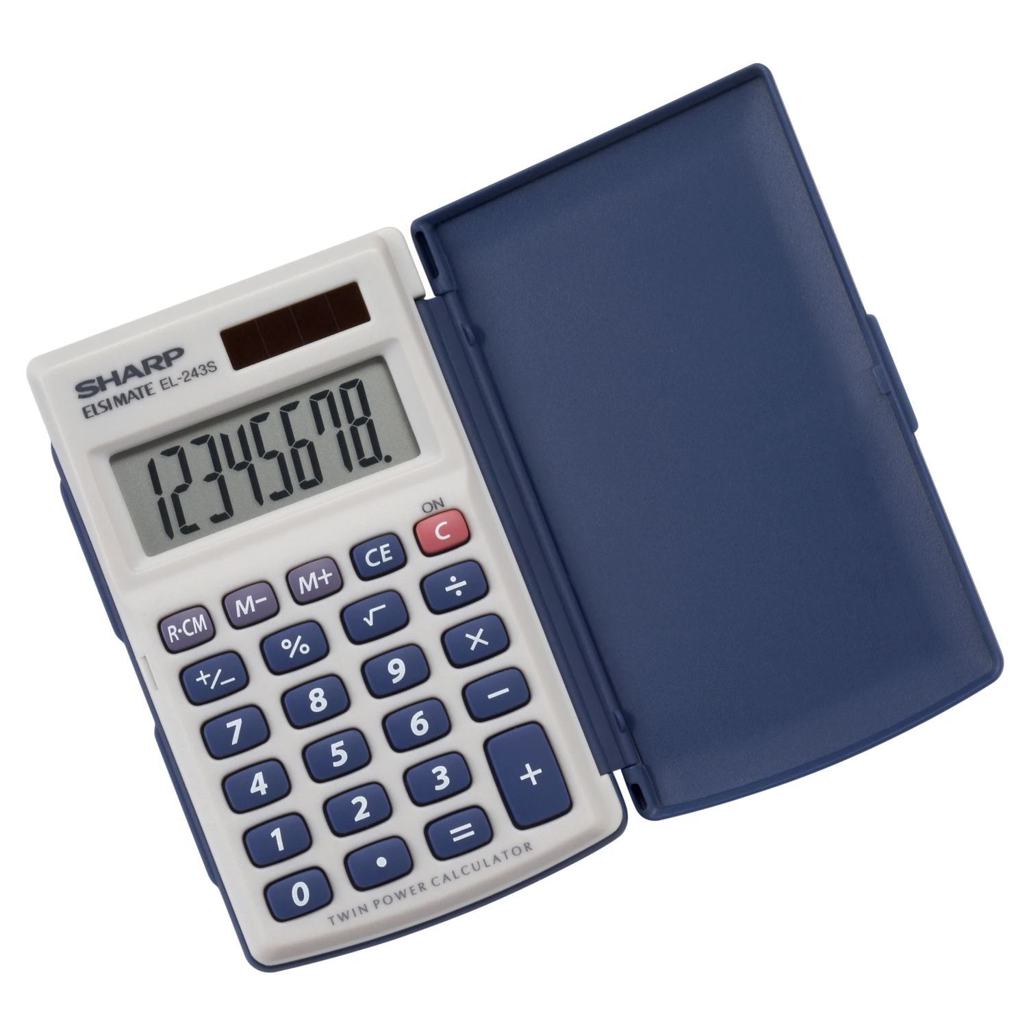 Blue/gray 8-digit Solar Powered Pocket Calculator El-243sb With Protective Case