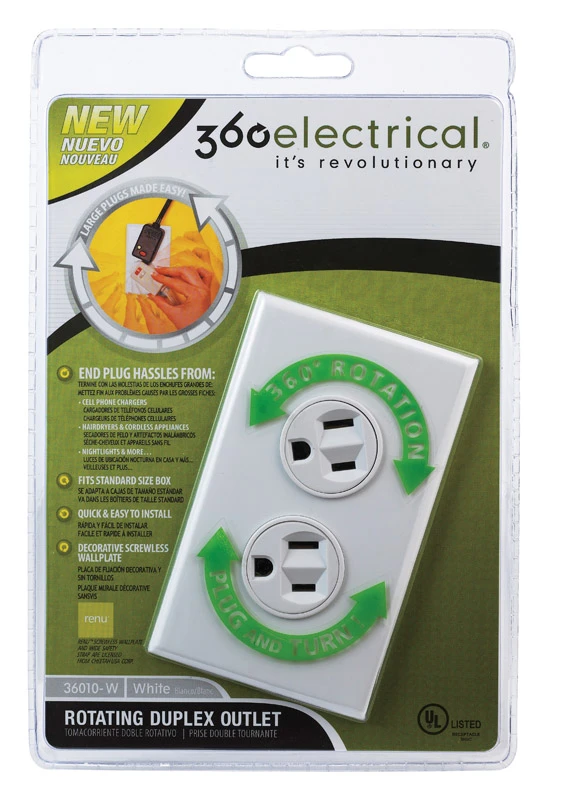 Rotating Duplex Outlet 15 Amps 125 Volts Model 36010-w