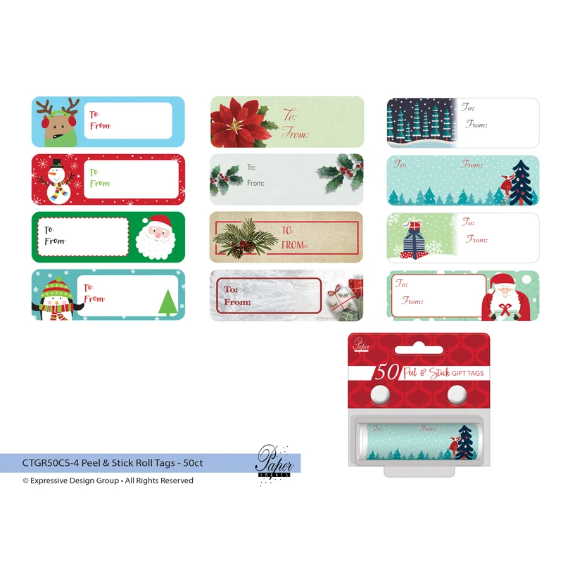 Assorted Peel N Stick Roll Holiday Gift Tags - 50 Count